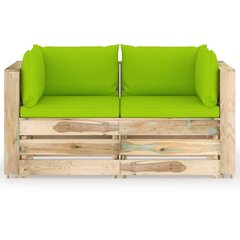 Dvivietė sodo sofa su pagalvėlėmis, žaliai impregnuota mediena, šviesiai žalia kaina ir informacija | Lauko kėdės, foteliai, pufai | pigu.lt