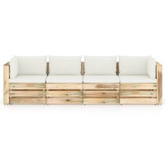 Keturvietė sodo sofa su pagalvėmis, žaliai impregnuota mediena, balta цена и информация | Садовые стулья, кресла, пуфы | pigu.lt