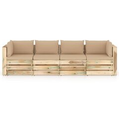 Keturvietė sodo sofa su pagalvėmis, žaliai impregnuota mediena, smėlinė цена и информация | Садовые стулья, кресла, пуфы | pigu.lt