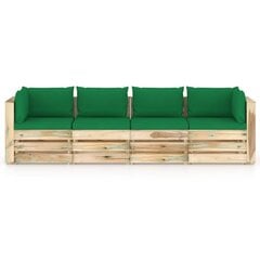 Keturvietė sodo sofa su pagalvėmis, žaliai impregnuota mediena, žalia цена и информация | Садовые стулья, кресла, пуфы | pigu.lt