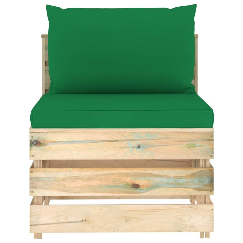 Keturvietė sodo sofa su pagalvėmis, žaliai impregnuota mediena, žalia kaina ir informacija | Lauko kėdės, foteliai, pufai | pigu.lt
