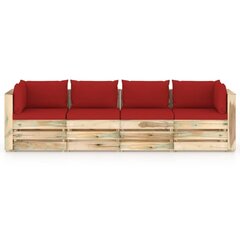 Keturvietė sodo sofa su pagalvėmis, žaliai impregnuota mediena, raudona kaina ir informacija | Lauko kėdės, foteliai, pufai | pigu.lt