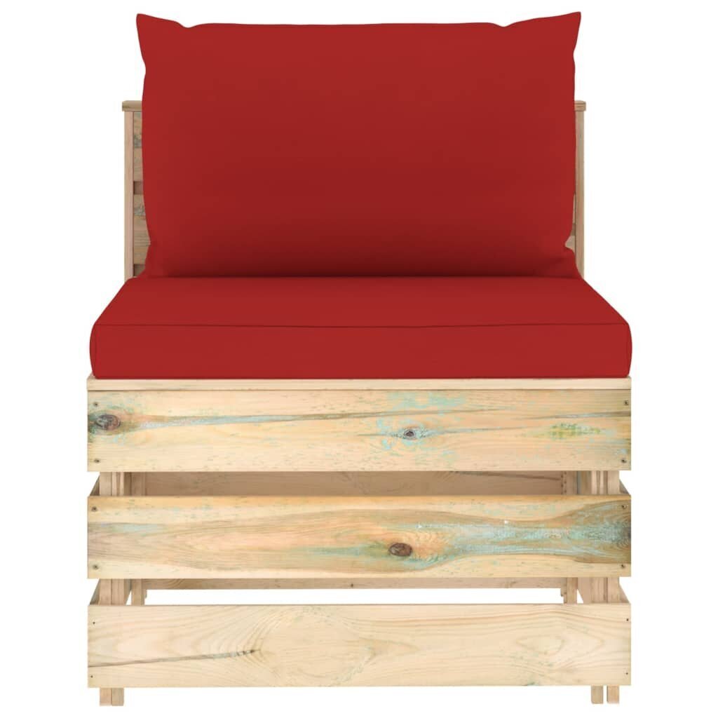 Keturvietė sodo sofa su pagalvėmis, žaliai impregnuota mediena, raudona kaina ir informacija | Lauko kėdės, foteliai, pufai | pigu.lt