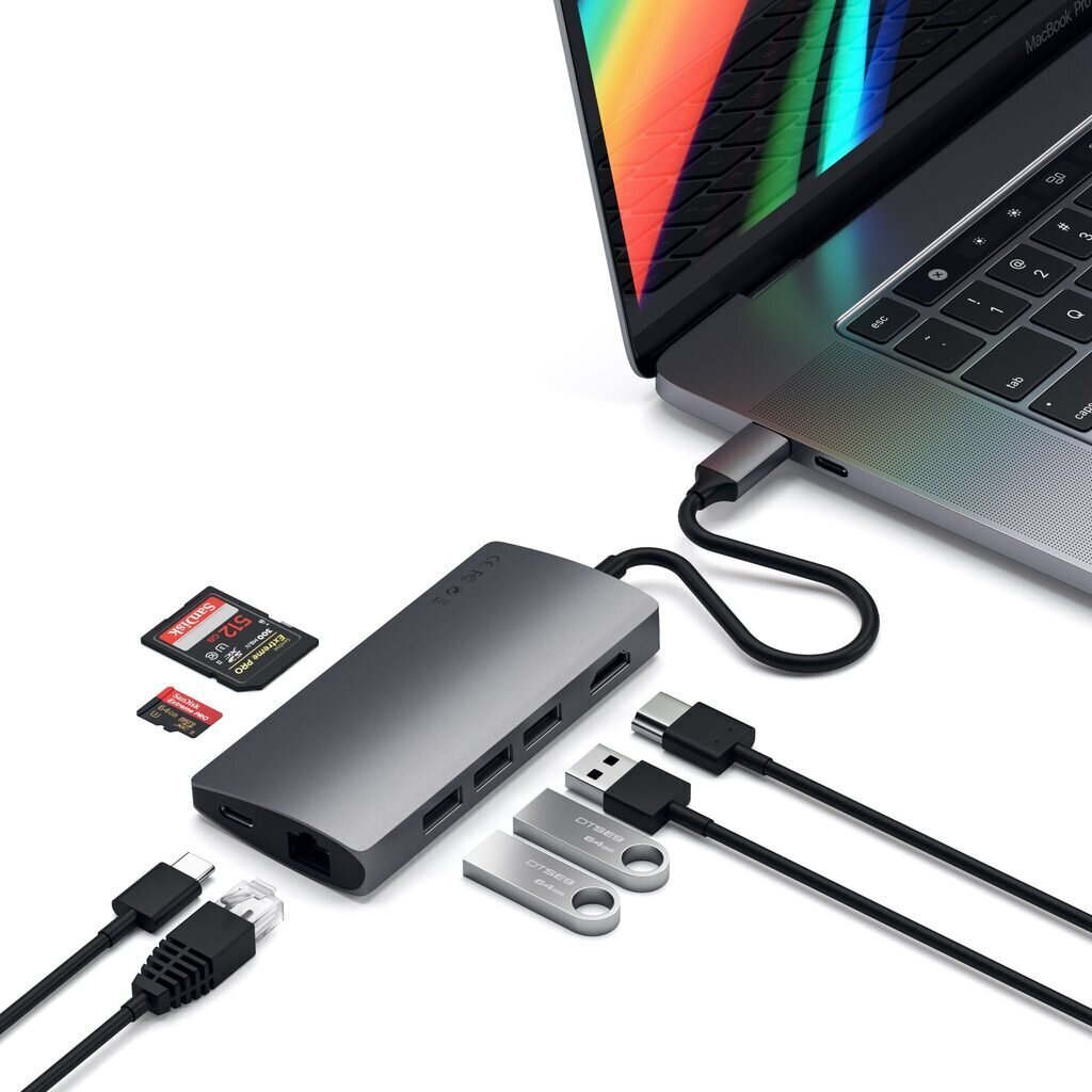 Satechi USB-C kelių prievadų adapteris 4K Gigabit Ethernet V2 kaina ir informacija | Adapteriai, USB šakotuvai | pigu.lt
