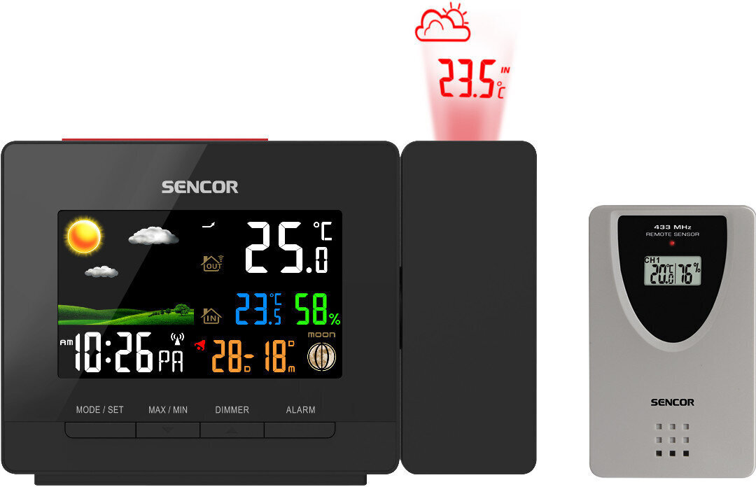 Orų stotelė Sencor SWS 5400 su projektoriumi kaina ir informacija | Meteorologinės stotelės, termometrai | pigu.lt