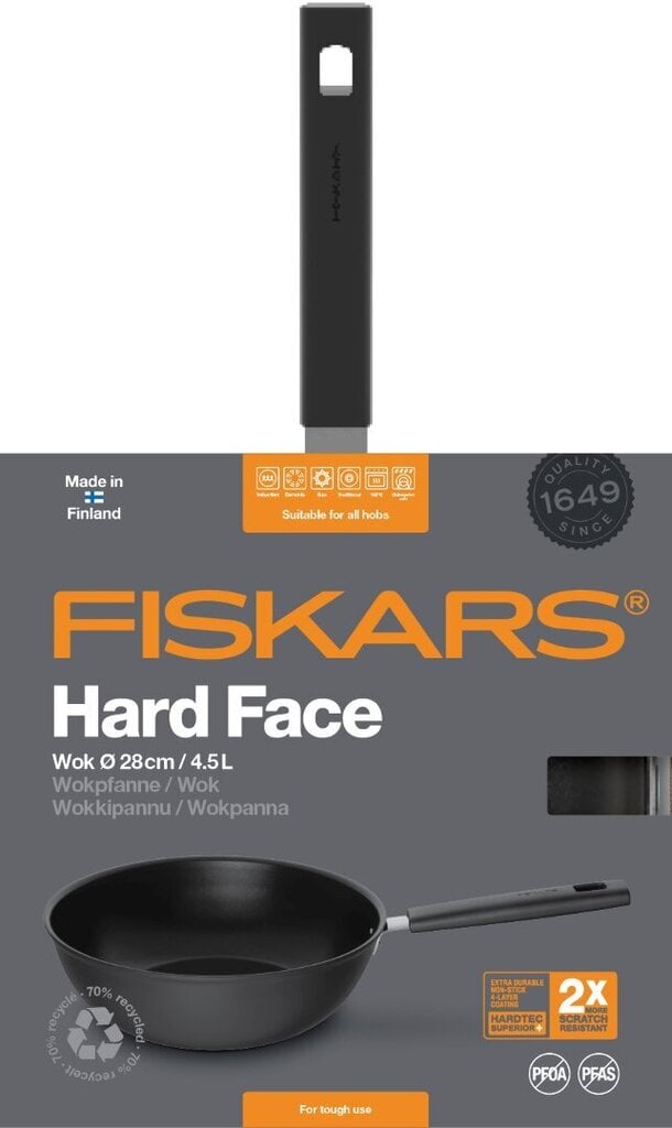 Fiskars keptuvė Hard Face Wok, 28 cm kaina ir informacija | Keptuvės | pigu.lt
