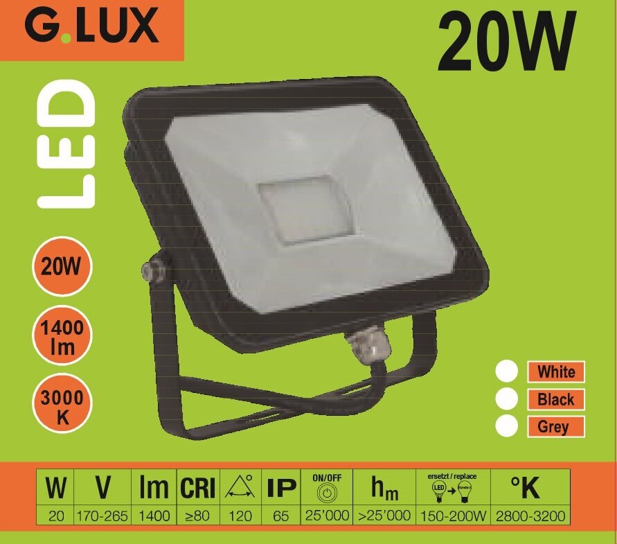 LED lauko prožektorius GR-FL-20W, baltas kaina ir informacija | Lauko šviestuvai | pigu.lt