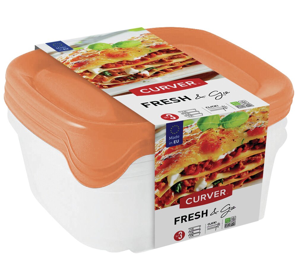 Indų rinkinys Curver Fresh & Go kvadratinis, 3x0,8 l, mėtų / pilka / persikų spalvos kaina ir informacija | Maisto saugojimo  indai | pigu.lt