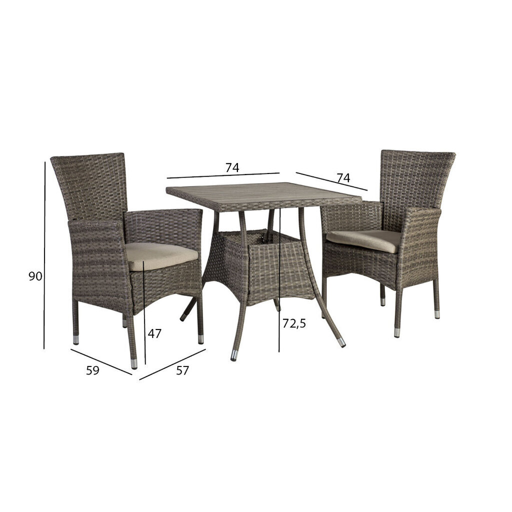 Sodo baldų komplektas PALOMA: stalas, 2 kėdės kaina ir informacija | Valgomojo komplektai | pigu.lt