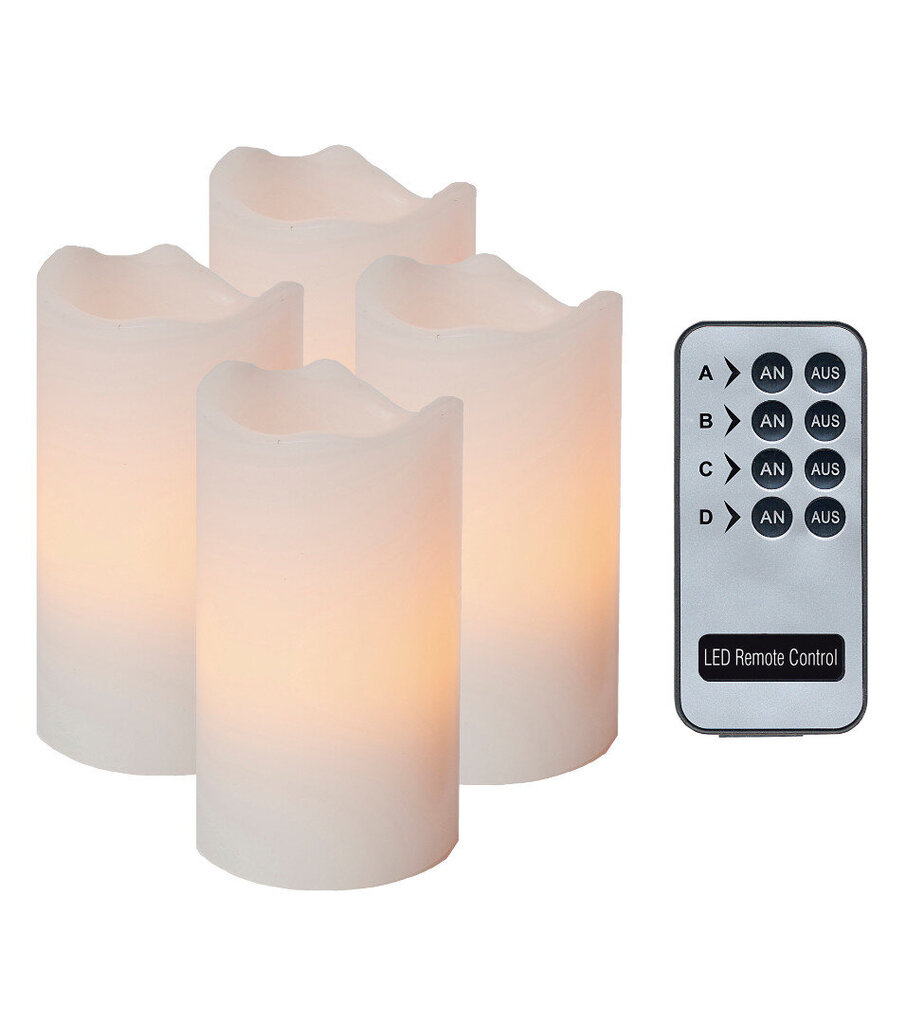 Dekoratyvinių LED žvakių su nuotolinio valdymo pulteliu komplektas, 4 vnt kaina ir informacija | Žvakės, Žvakidės | pigu.lt