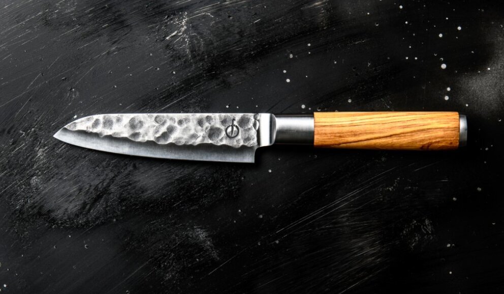 Japoniško plieno peilis STYLE DE VIE Olive Forged, Santoku, 14 cm kaina ir informacija | Peiliai ir jų priedai | pigu.lt