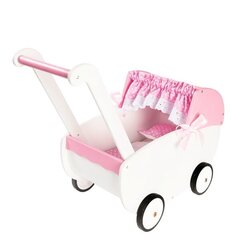 Деревянная кукольная коляска, розовая цена и информация | Игрушки для девочек | pigu.lt