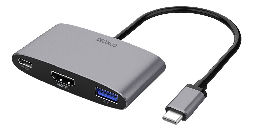 Adapteris Deltaco USBC-HDMI22 USB-C/HDMI/USB A kaina ir informacija | Adapteriai, USB šakotuvai | pigu.lt