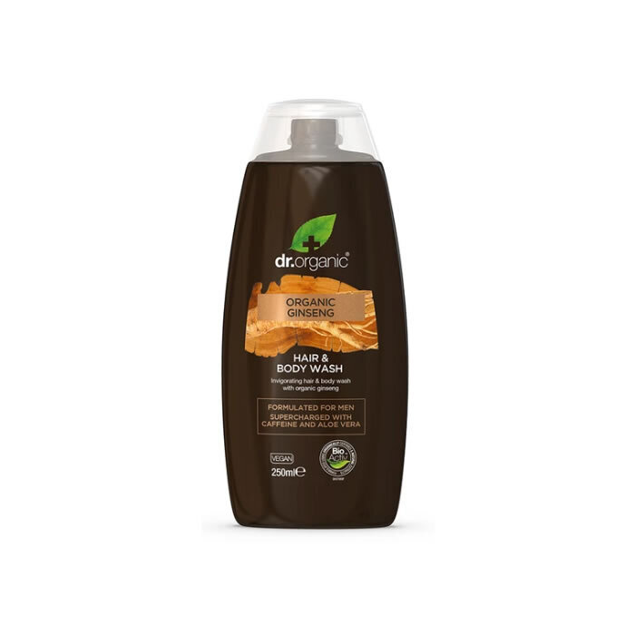 Kūno ir plaukų prausiklis Dr.Organic Ginseng Hair & Body Wash, vyrams, 250 ml kaina ir informacija | Dušo želė, aliejai | pigu.lt