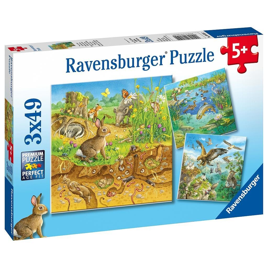 Dėlionė Ravensburger Animals in their Habitats, 3x49 d. kaina ir informacija | Dėlionės (puzzle) | pigu.lt