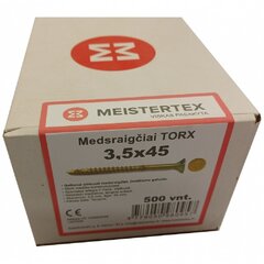 Medsraigčiai Meistertex torx 3,5 x 45 geltoni, įleidžiama galva 500 vnt. kaina ir informacija | Tvirtinimo detalės | pigu.lt