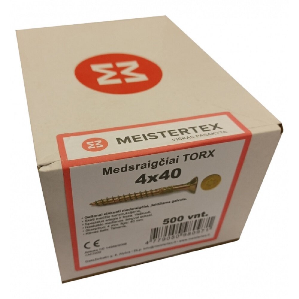 Medsraigčiai Meistertex torx 4 x 40 geltoni, įleidžiama galva, 500 vnt. цена и информация | Tvirtinimo detalės | pigu.lt