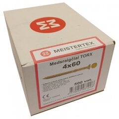 Medsraigčiai Meistertex torx 4 x 60 geltoni, įleidžiama galva, 500 vnt. цена и информация | Крепежные изделия | pigu.lt