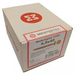 Medsraigčiai Meistertex torx 4,5 x 40 geltoni, įleidžiama galva, 500 vnt. kaina ir informacija | Tvirtinimo detalės | pigu.lt