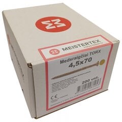 Medsraigčiai Meistertex torx 4,5 x 70 geltoni, įleidžiama galva, 200 vnt. цена и информация | Крепежные изделия | pigu.lt