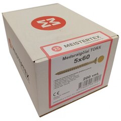 Medsraigčiai Meistertex torx 5 x 60 geltoni, įleidžiama galva, 200 vnt. цена и информация | Крепежные изделия | pigu.lt