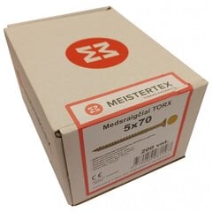 Medsraigčiai Meistertex torx 5 x 70 geltoni, įleidžiama galva, 200 vnt. цена и информация | Крепежные изделия | pigu.lt