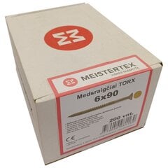 Medsraigčiai Meistertex torx 6 x 90 geltoni, įleidžiama galva, 200 vnt. kaina ir informacija | Tvirtinimo detalės | pigu.lt