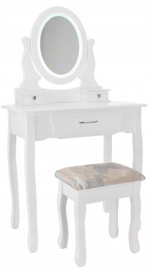Kosmetinis staliukas su kėdute ir LED apšvietimu Sophia, baltas цена и информация | Kosmetiniai staliukai | pigu.lt