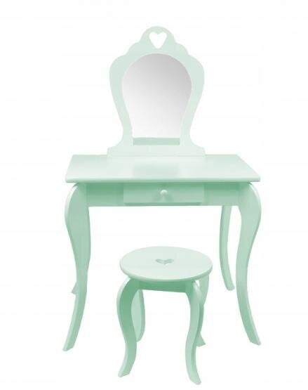 Vaikiškas kosmetinis staliukas su kėdute Princess, žalias цена и информация | Kosmetiniai staliukai | pigu.lt