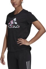 Marškinėliai moterims Adidas Fast Gfx W GV1340, juodi kaina ir informacija | Marškinėliai moterims | pigu.lt