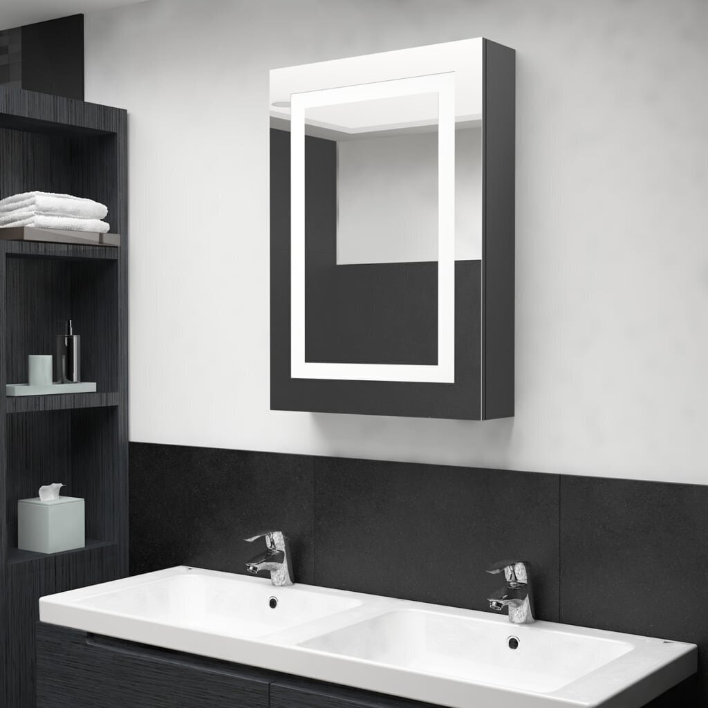 Veidrodinė vonios spintelė su LED apšvietimu, 50x13x70cm, pilka kaina ir informacija | Vonios spintelės | pigu.lt