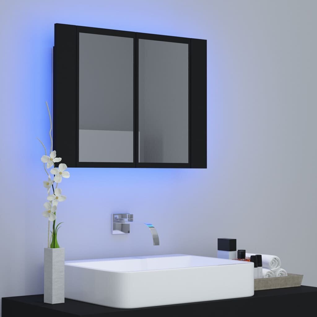 Veidrodinė vonios spintelė su LED apšvietimu, 60x12x45cm, juoda kaina ir informacija | Vonios spintelės | pigu.lt