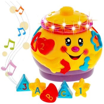 Музыкальный горшочек - сортировщик кубиков, желтый цена и информация | Развивающие игрушки | pigu.lt