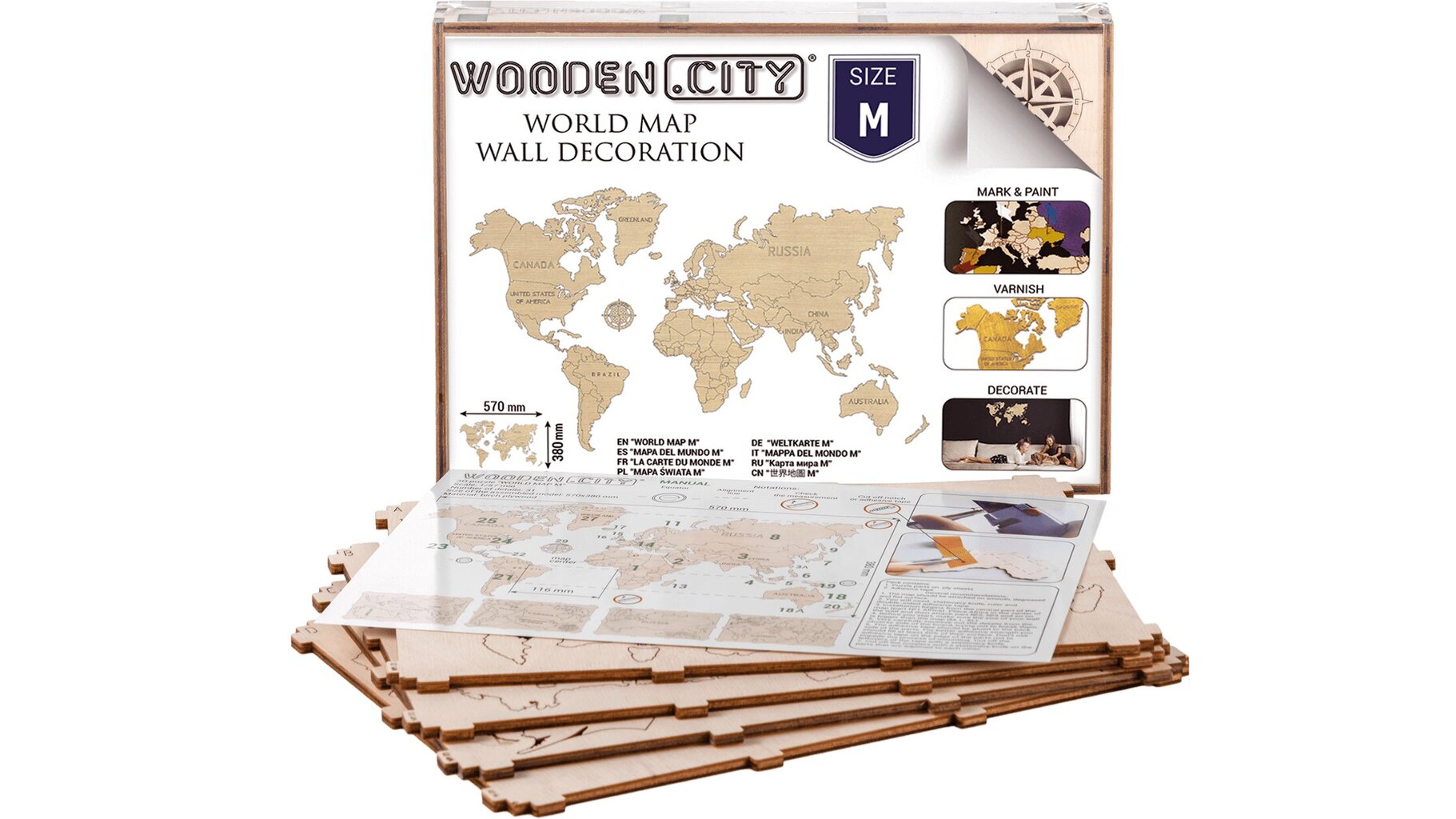 Medinis Wooden city pasaulio žemėlapis, M dydis kaina ir informacija | Žemėlapiai | pigu.lt
