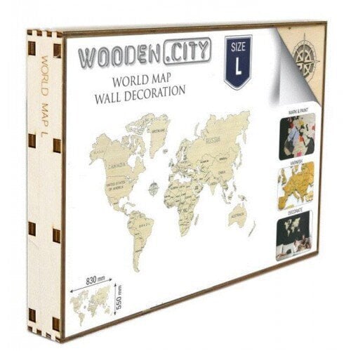 Medinis Wooden city pasaulio žemėlapis, L dydis цена и информация | Žemėlapiai | pigu.lt
