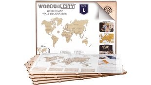 Деревянная карта мира Wooden city, L размер цена и информация | Карты мира | pigu.lt