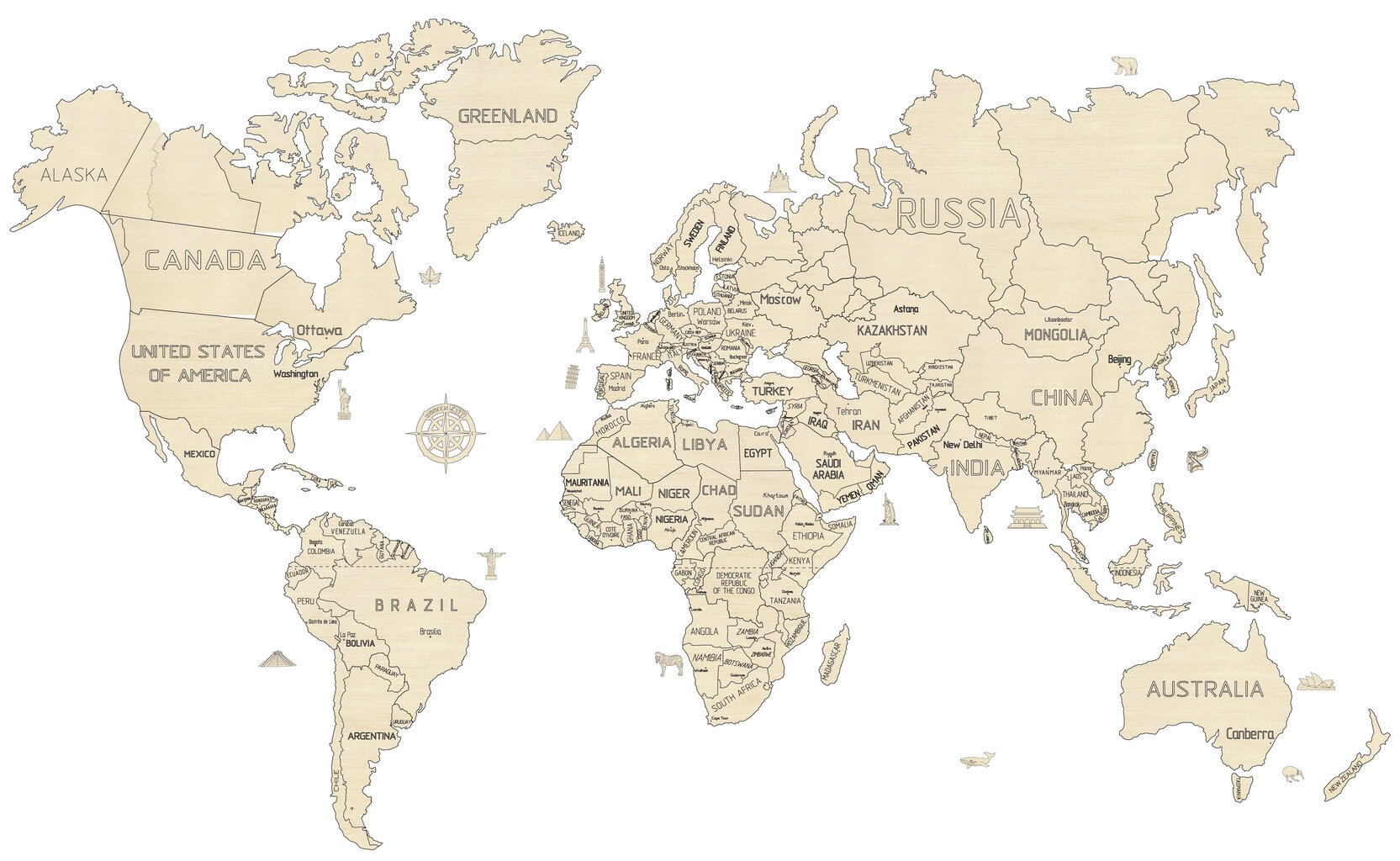 Medinis Wooden city pasaulio žemėlapis, XXL dydis kaina ir informacija | Žemėlapiai | pigu.lt