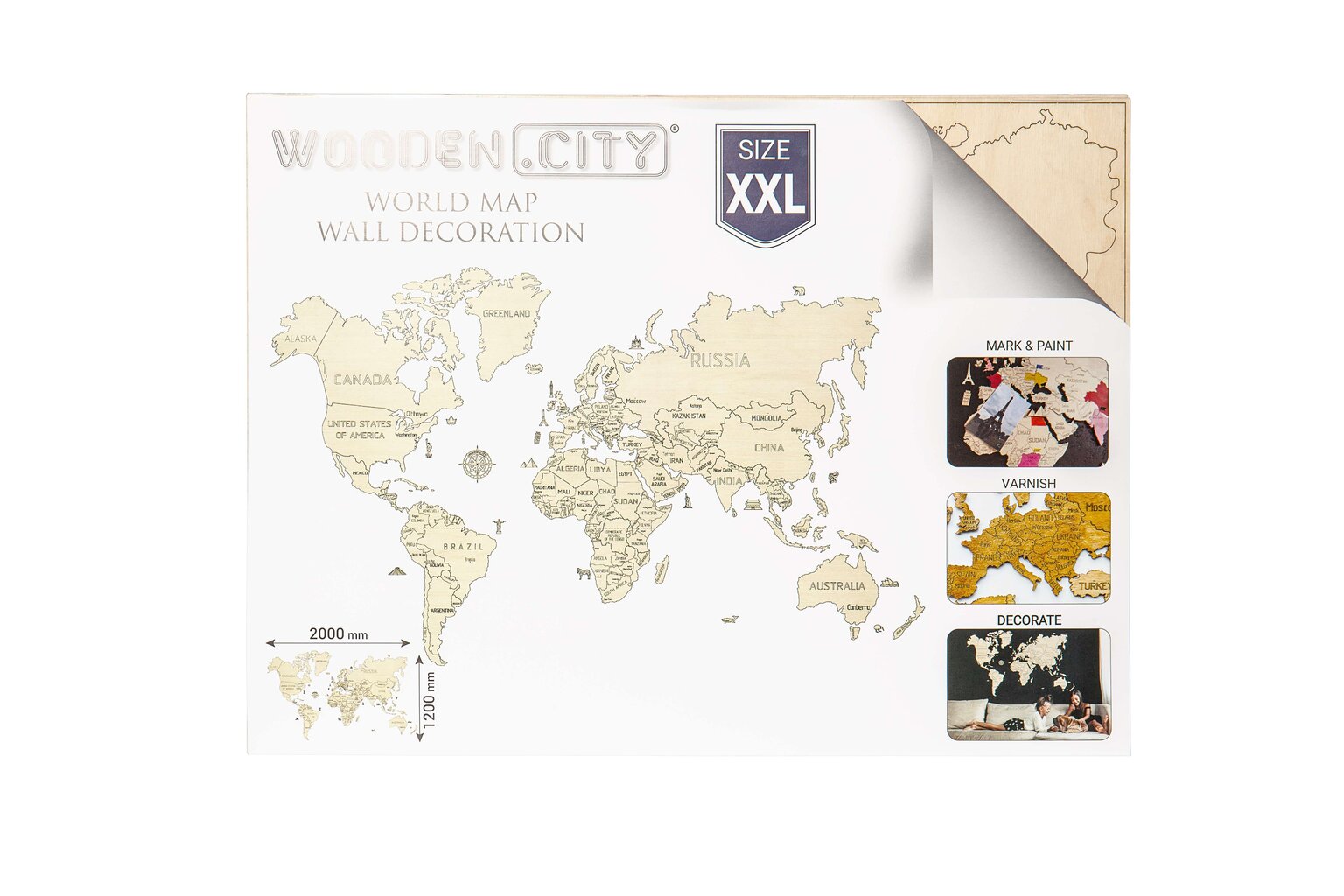 Medinis Wooden city pasaulio žemėlapis, XXL dydis kaina ir informacija | Žemėlapiai | pigu.lt