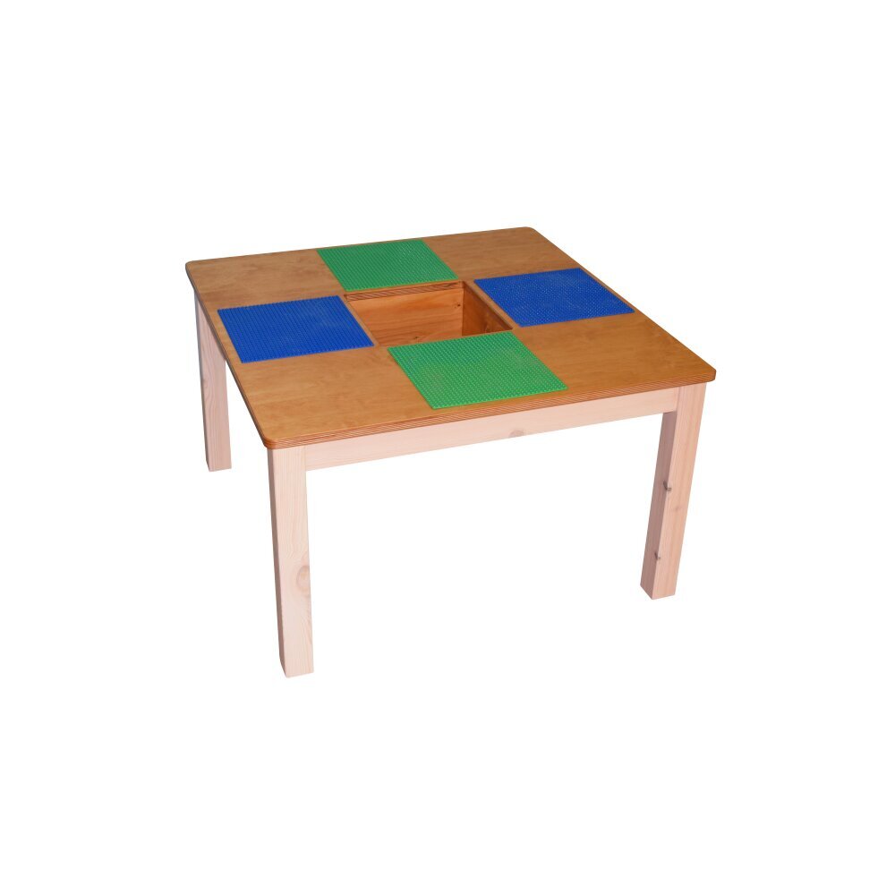 Kvadratinis žaidimų stalas vaikams Lego, 54 cm, rudas/žalias/mėlynas kaina  | pigu.lt