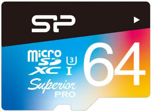 Карта памяти Silicon Power microSDXC 64ГБ Superior Pro Color U3 + адаптер цена и информация | Карты памяти для фотоаппаратов, камер | pigu.lt