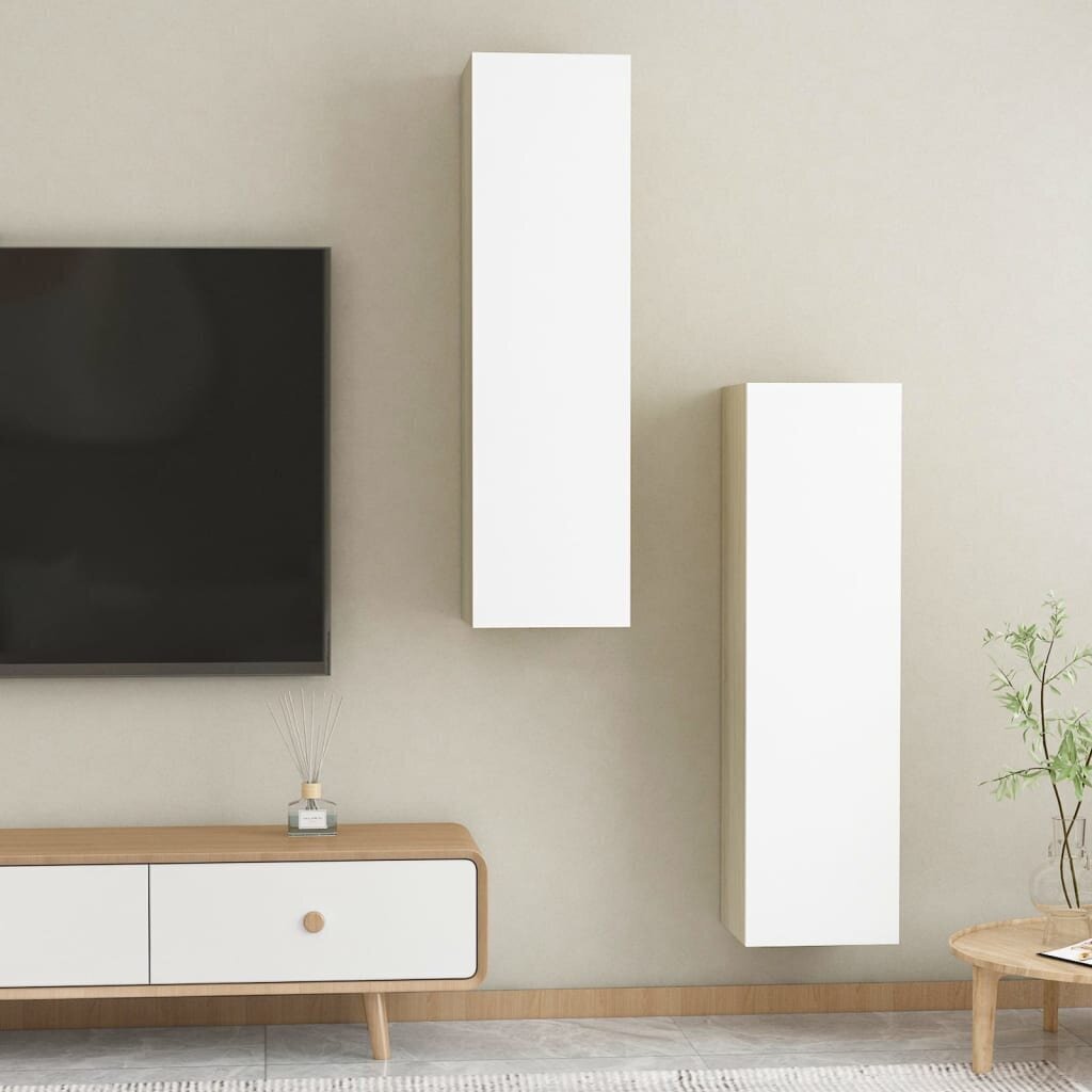 TV spintelės, 2 vnt, 30,5x30x110 cm, baltos kaina ir informacija | TV staliukai | pigu.lt