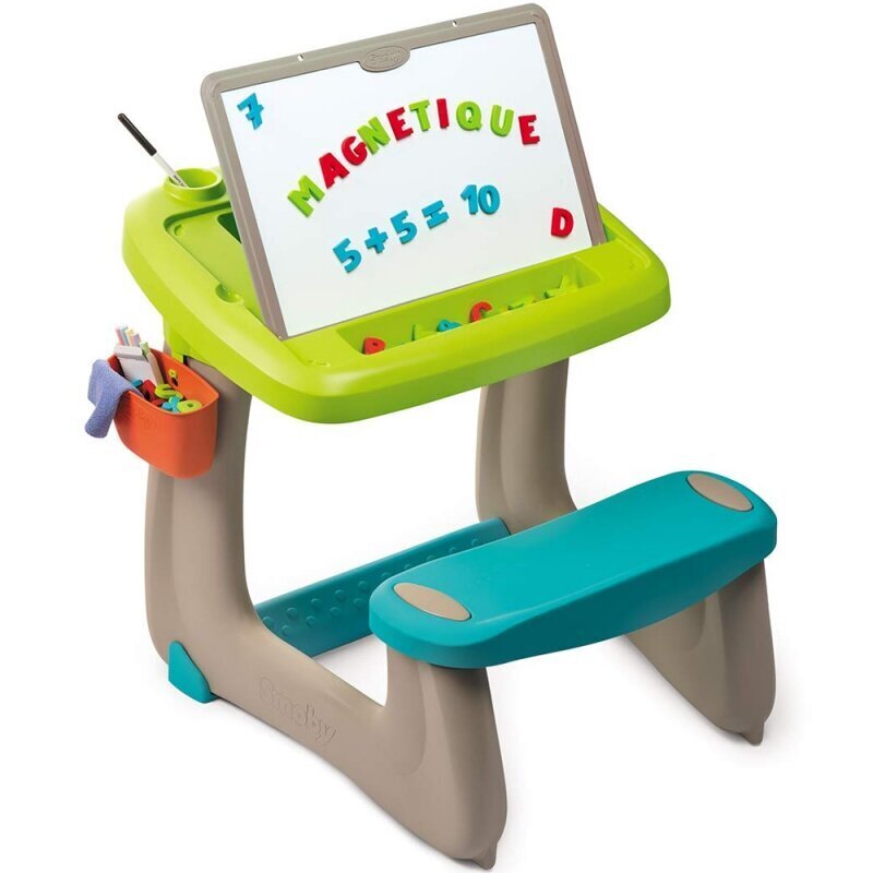 Vaikiškas stalas su dvipuse lenta ir daug priedų Smoby kaina ir informacija | Lavinamieji žaislai | pigu.lt