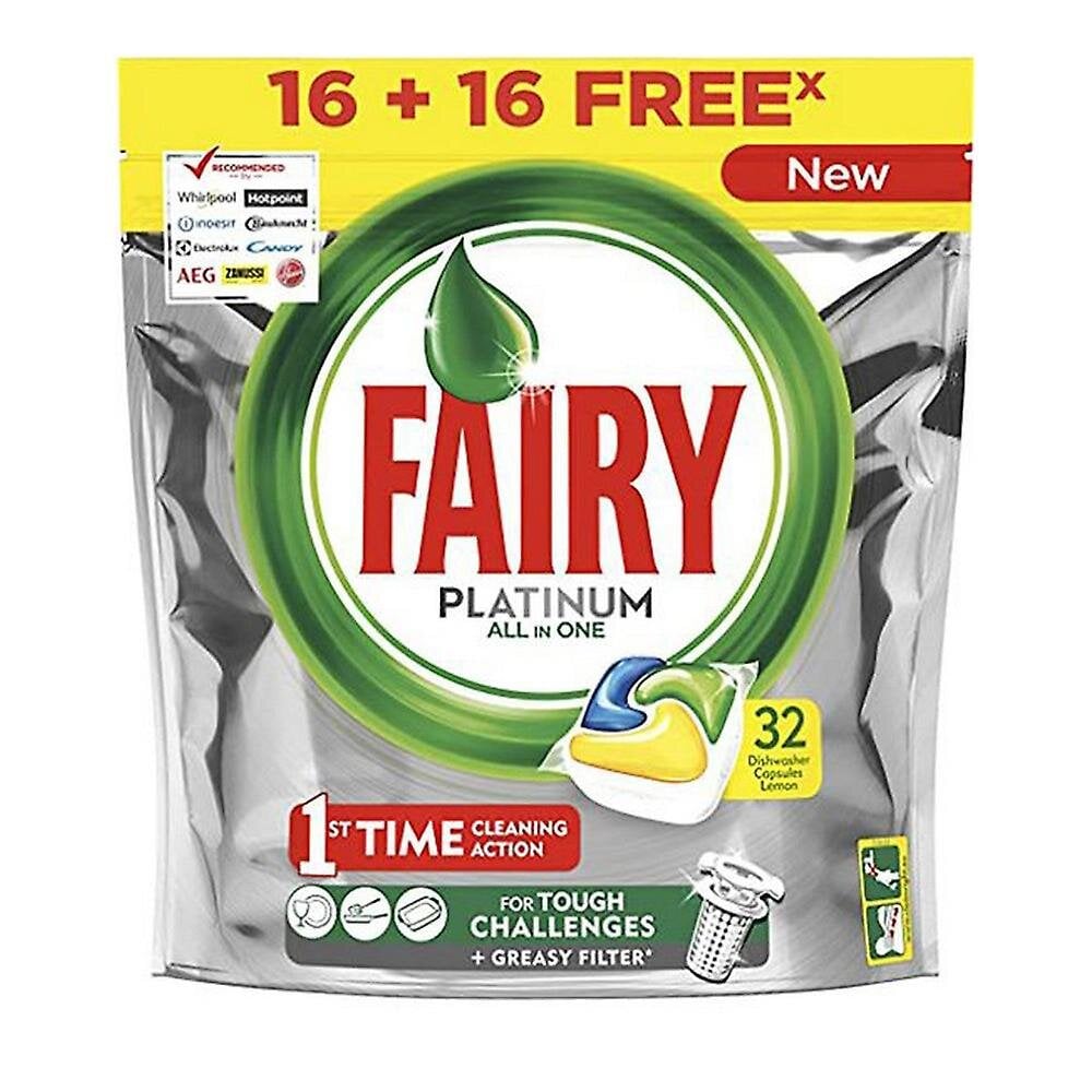 Fairy Platinum All in One indaplovės tabletės, 32 vnt. kaina ir informacija | Indų plovimo priemonės | pigu.lt