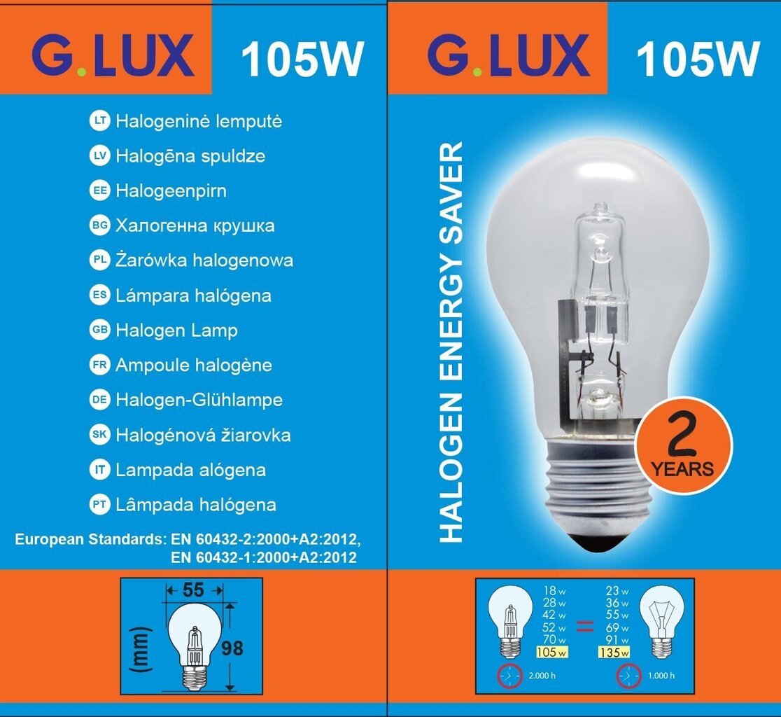 Lemputės G.LUX 100W, 10 vnt kaina ir informacija | Elektros lemputės | pigu.lt