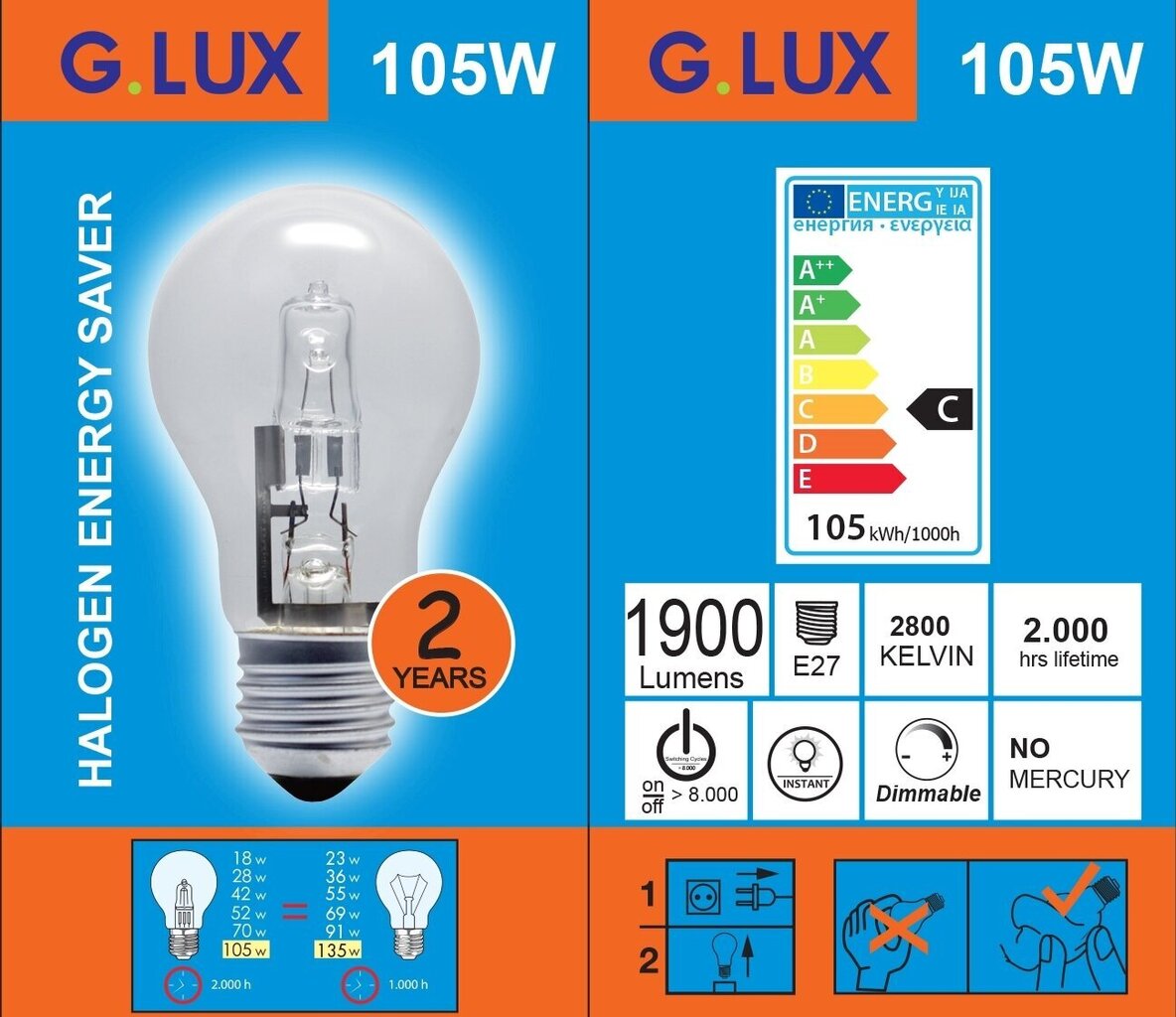 Lemputės G.LUX 100W, 10 vnt kaina ir informacija | Elektros lemputės | pigu.lt