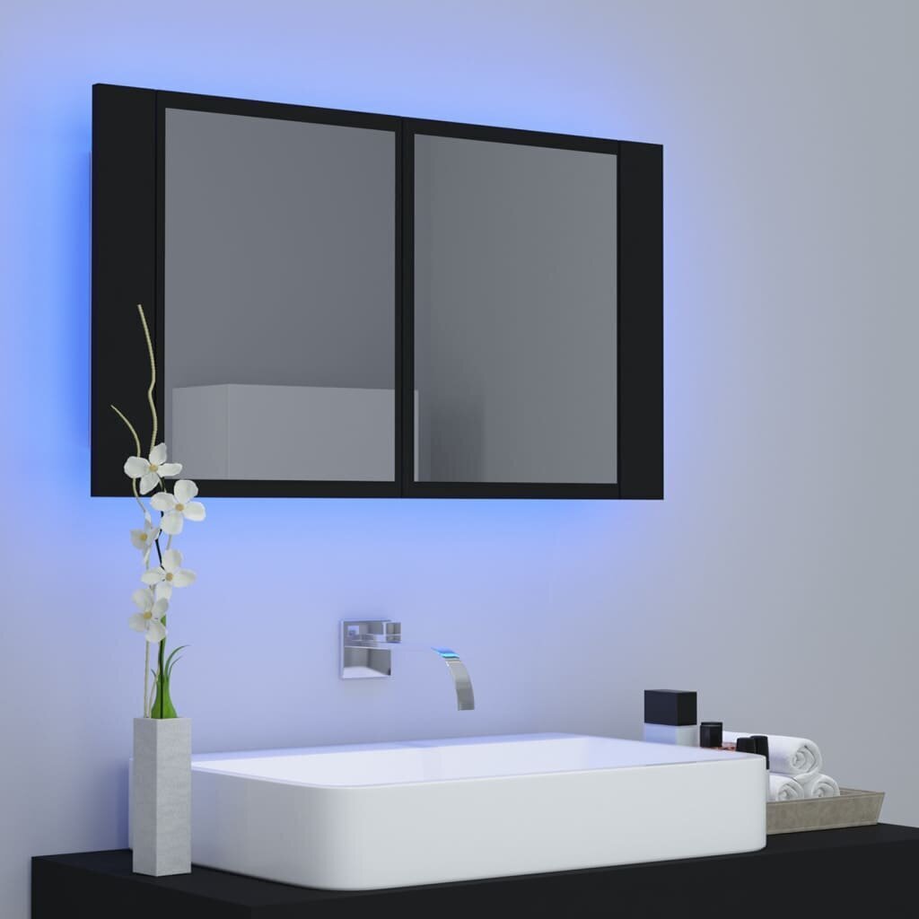 Vonios spintelė vidaXL LED 80, juoda kaina ir informacija | Vonios spintelės | pigu.lt