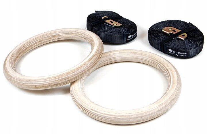 Mediniai gimnastikos žiedai, 23 cm x 28 mm kaina ir informacija | Pasipriešinimo gumos, žiedai | pigu.lt