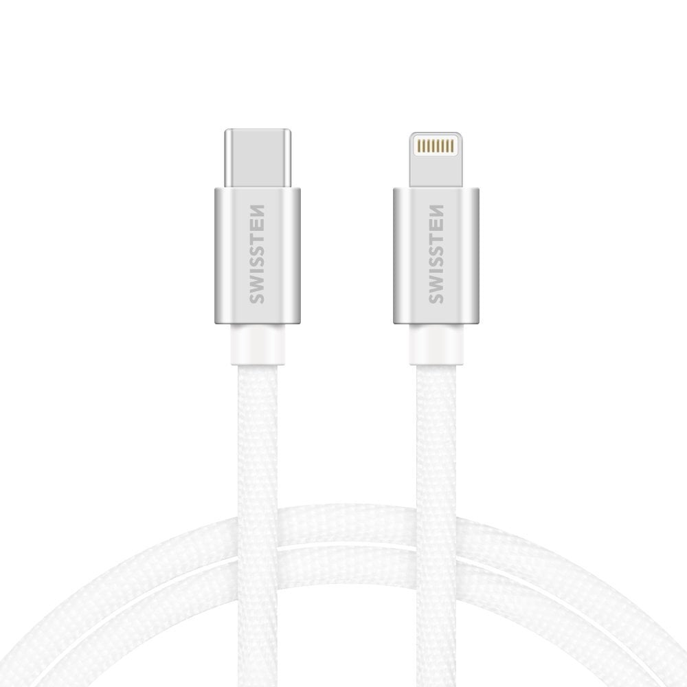 Swissten Textile Universal Quick Charge 3.1 USB-C to Lightning Data and Charging Cable 2m Silver kaina ir informacija | Kabeliai ir laidai | pigu.lt