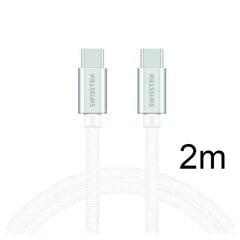 Swissten Textile Universal Quick Charge 3.0 USB-C to USB-C Data and Charging Cable 2m Silver kaina ir informacija | Swissten Mobilieji telefonai ir jų priedai | pigu.lt