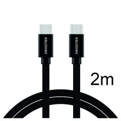 Swissten Textile Universal Quick Charge 3.1 USB-C to USB-C Data and Charging Cable 2m Black kaina ir informacija | Swissten Mobilieji telefonai ir jų priedai | pigu.lt